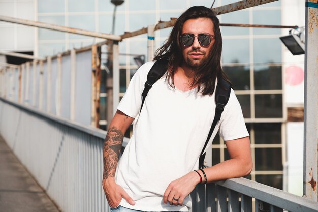 Hipster model with long hair