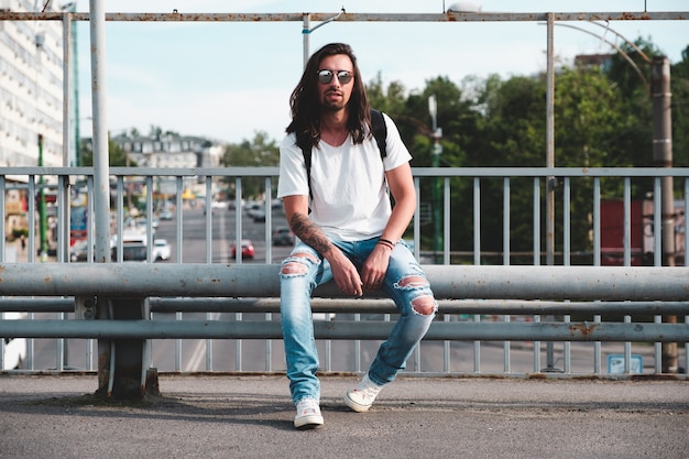 Hipster model with long hair
