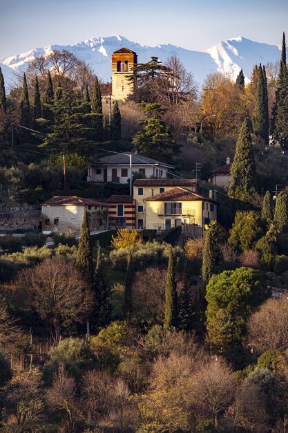 Historic buildings in Verona, Italy at sunset