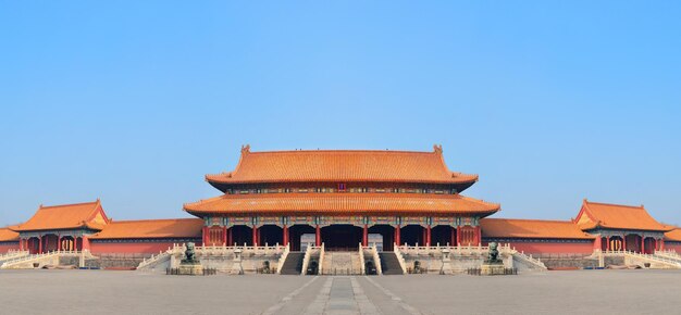 중국 베이징 자금성의 역사적 건축 파노라마.