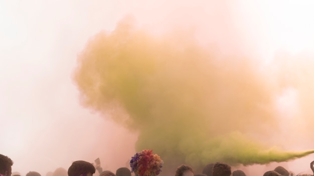 Holi color spray over the crowd