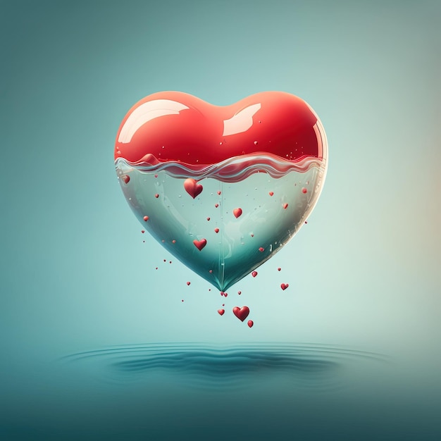 Праздничная иллюстрация летающей связки голубых сердечек из воздушных шаров с днем святого валентинаgenerative ai