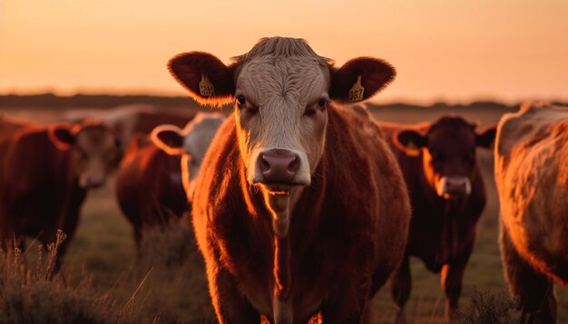 Holstein cattle grazes on rural meadow beauty generated by AI