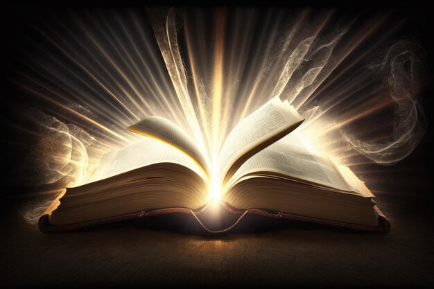 Holy Bible with rays of light coming out AI generative