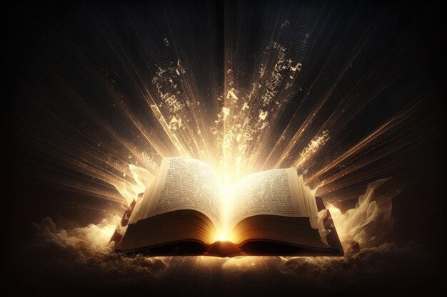 Holy Bible with rays of light coming out AI generative