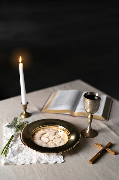 Holy communion concept with items high angle