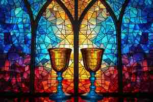 Free photo holy communion religious scene depicted on colorful stained glass