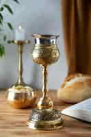 Free photo holy communion with wine chalice and bread