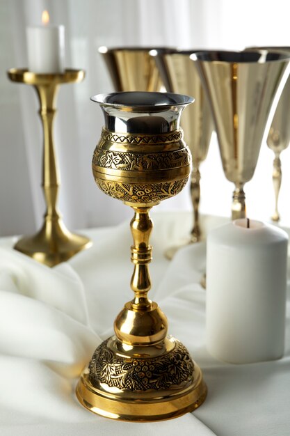 Holy communion with wine chalice
