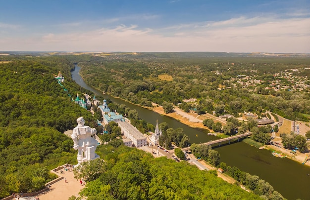 Holy dormition holy lavra bird'seye view photographed on a drone ukraine