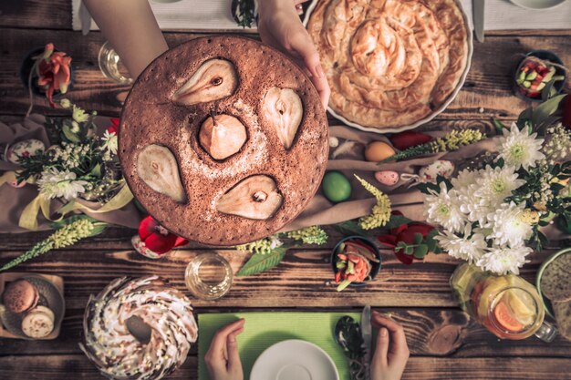 Home Celebration of friends or family at the festive table