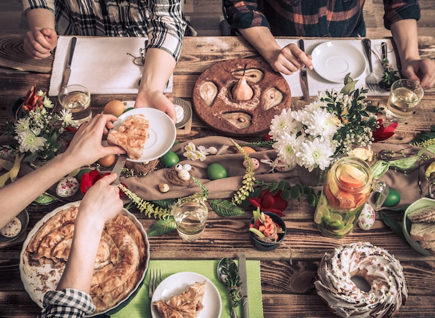 Home Celebration of friends or family at the festive table