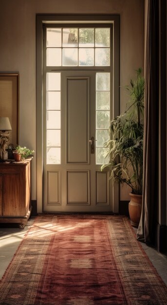 家具とモダンな装飾が施された家の入り口