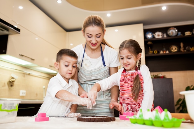 home mother baking kitchen children