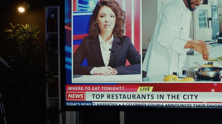무료 Photo 하우스 플랜트 로 장식 된 아파트 에서 뉴스 채널 에 큰 현대 tv 세트 와 함께 가정 극장