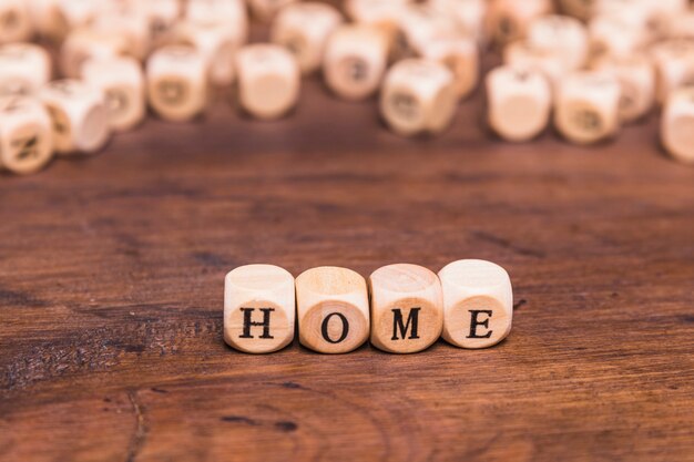 Home word written on wooden dices