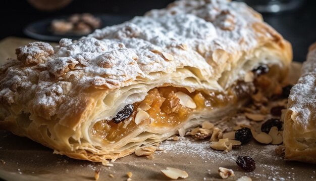 Homemade apple strudel a gourmet sweet treat generated by AI