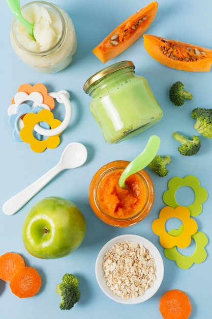 Free photo homemade baby food flat lay