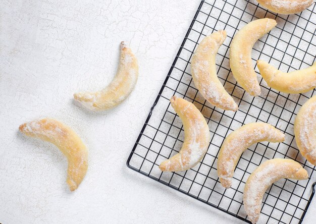 Homemade banana shaped cookies with cottage cheese filling