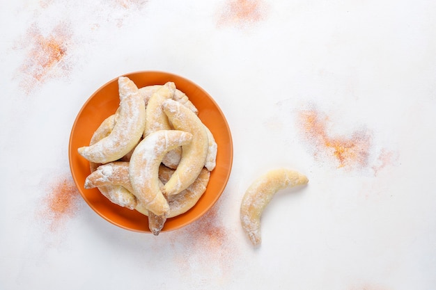 Homemade banana shaped cookies with cottage cheese filling.