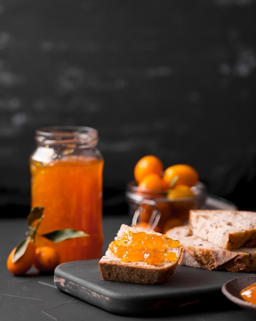 Homemade breakfast with bread and jam