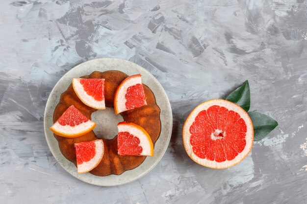 Homemade bundt cake with citrus fruits.