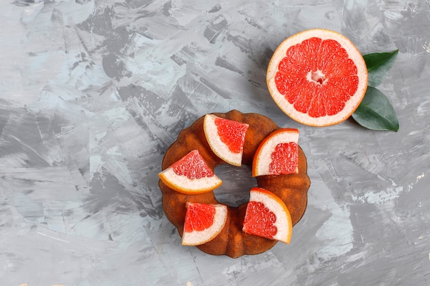 Homemade bundt cake with citrus fruits.