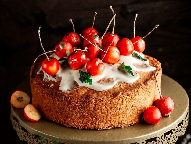 homemade cake with cream and paradise apple