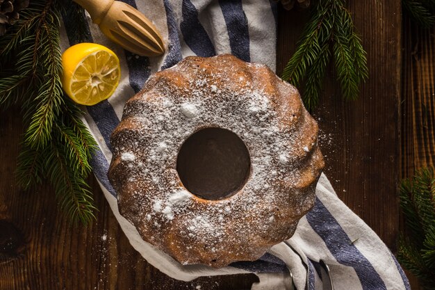 homemade chocolate cake with lemon