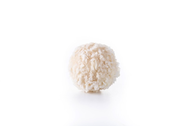 Homemade coconut balls isolated on white background