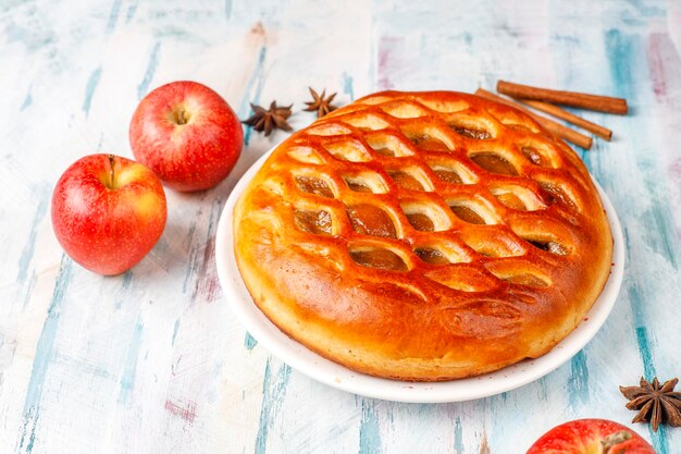 Homemade delicious apple pie with jam.