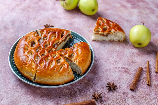 Homemade delicious apple pie with jam.