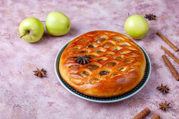 Homemade delicious apple pie with jam.