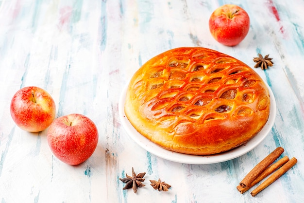 Homemade delicious apple pie with jam.