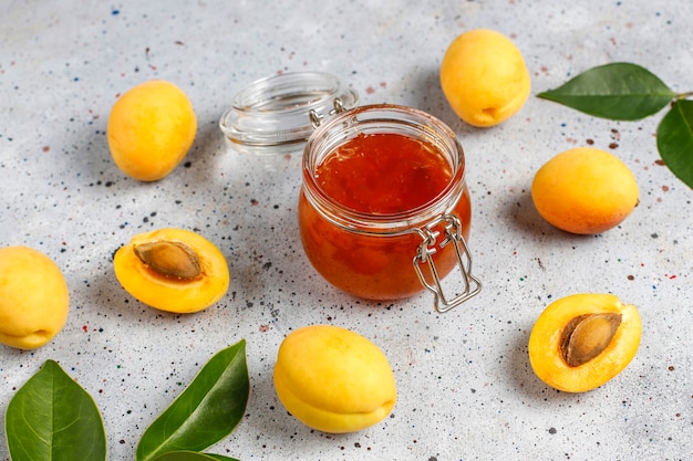 Homemade delicious apricot jam with fresh apricot fruits