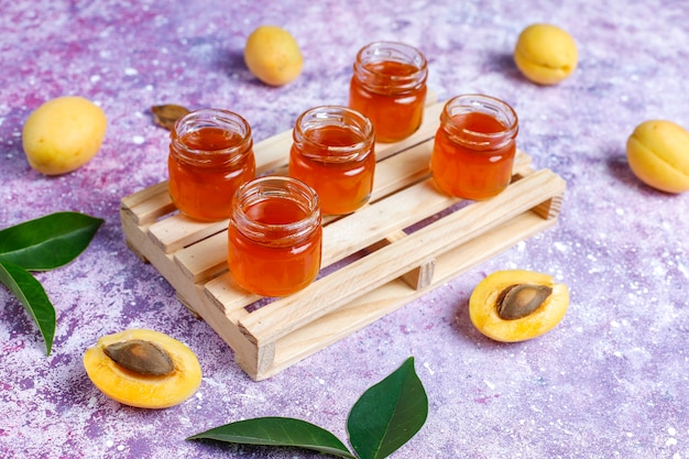 Free photo homemade delicious apricot jam with fresh apricot fruits.