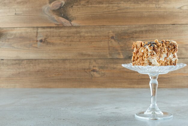 Homemade delicious cake on glass plate. High quality photo