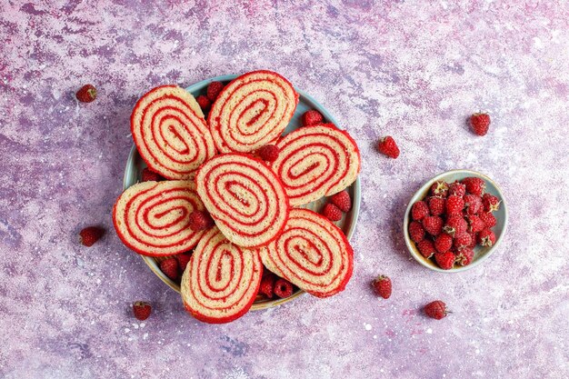 Homemade delicious raspberry cake roll.