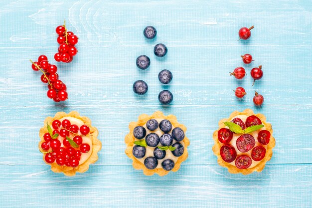 Homemade delicious rustic summer berry tartles.