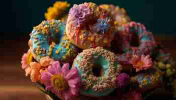 Бесплатное фото Букет домашнего десерта сладкое красочное наслаждение, созданное искусственным интеллектом