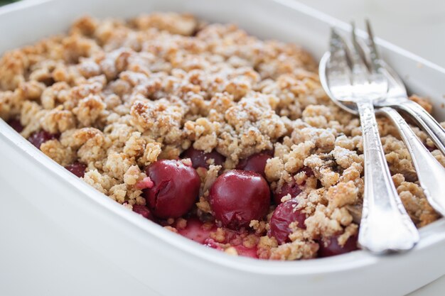 Homemade dessert of cherries