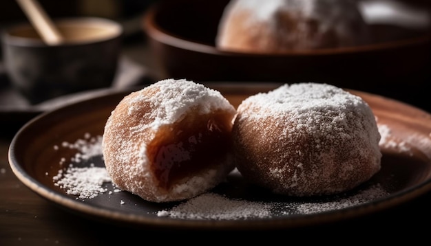 Foto gratuita ciambellone fatto in casa con cioccolato e zucchero a velo generato dall'ia