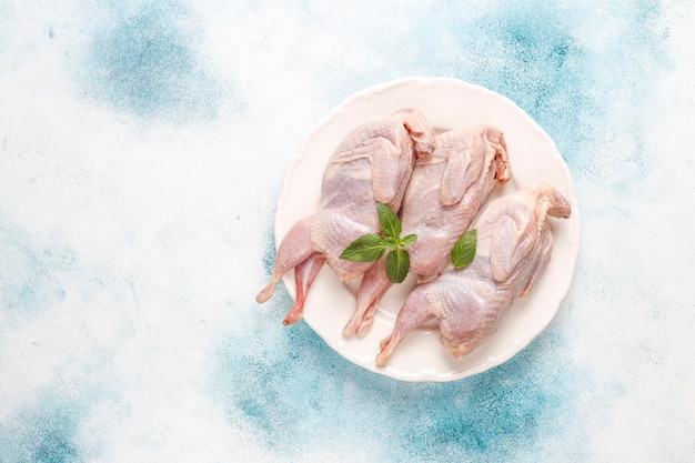 Free photo homemade eco-friendly raw quails ready for cooking.