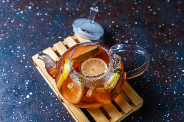 Homemade fruit and berry tea with mint.