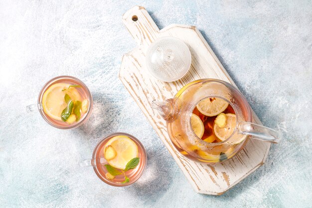 Homemade fruit and berry tea with mint.