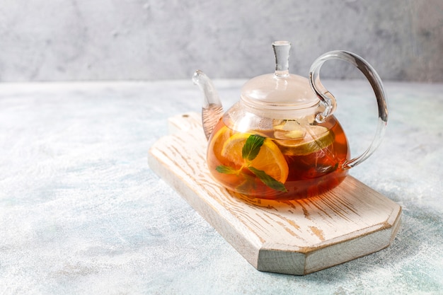 Homemade fruit and berry tea with mint.