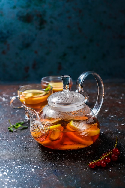 Homemade fruit and berry tea with mint.