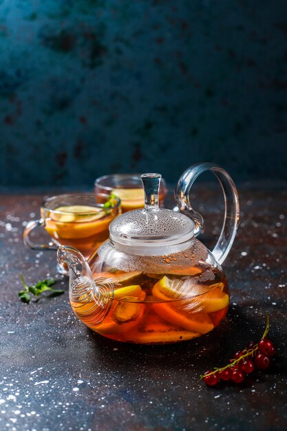 Homemade fruit and berry tea with mint.