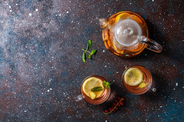 Homemade fruit and berry tea with mint.