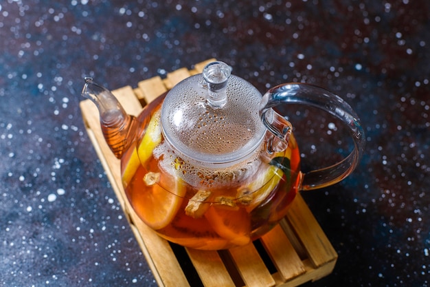 Homemade fruit and berry tea with mint.